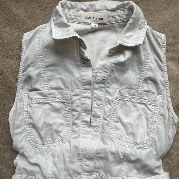 Cloth & stone beige sleeveless collared button up mini dress - Picture 2 of 4